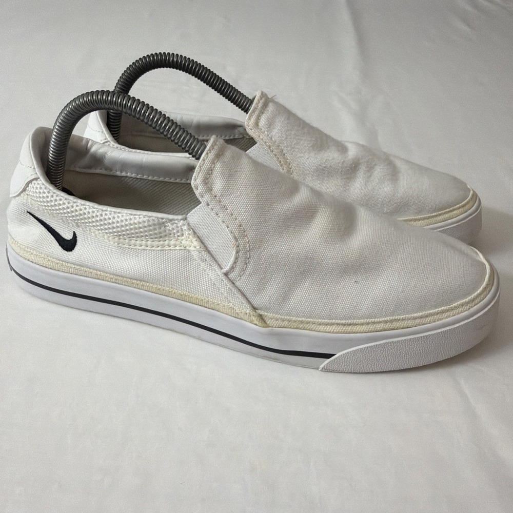 Nike White Canvas Slip-On Athletic Shoes with Black Swoosh